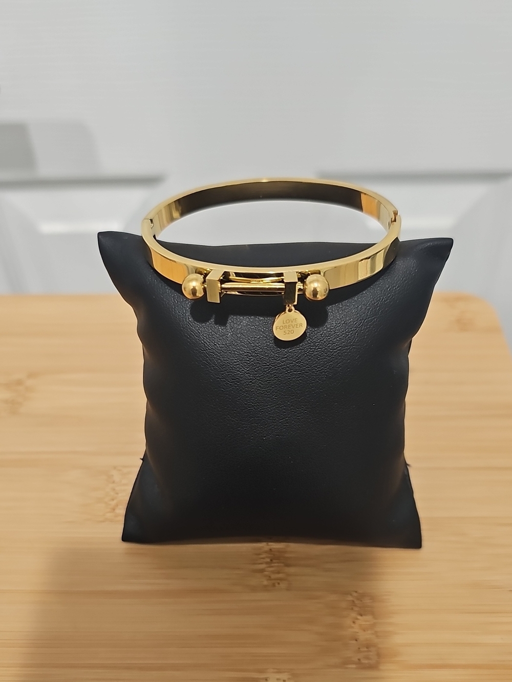 Gold Stainless Steel Charm Bangle Bracelet